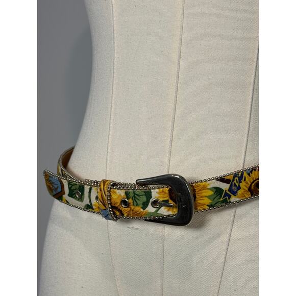 Motion East Vintage Sunflower Fabric & Leather Belt Beaded Details Size M/L - Picture 3 of 4